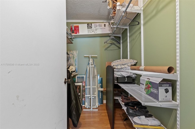 walk in closet with wood finished floors