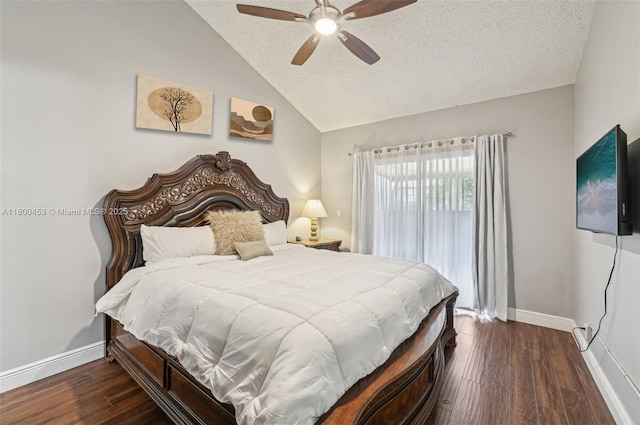 2323 NW 37th Ave, Coconut Creek, FL 33066 - bedroom featuring vaulted ceiling, wood finished floors, a textured ceiling, and a ceiling fan