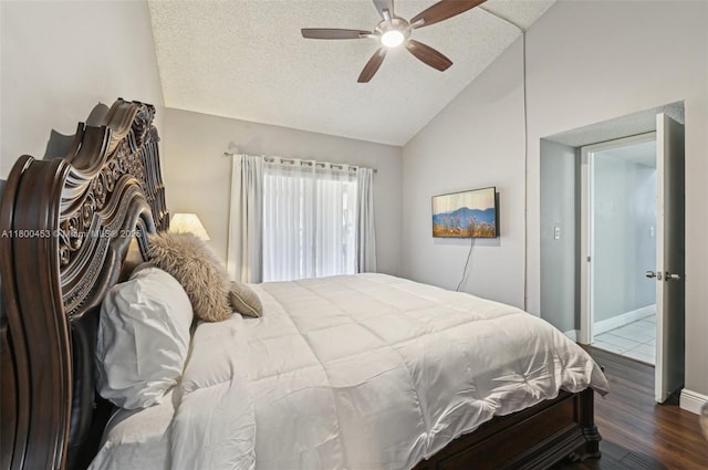 2323 NW 37th Ave, Coconut Creek, FL 33066 - bedroom with lofted ceiling, wood finished floors, a textured ceiling, and ceiling fan
