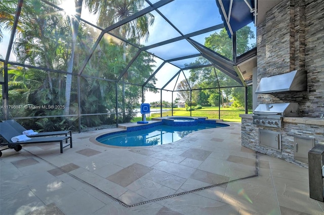 2623 Oakbrook Dr, Weston, FL 33332 - view of swimming pool featuring area for grilling, a patio area, a lanai, and a pool with connected hot tub