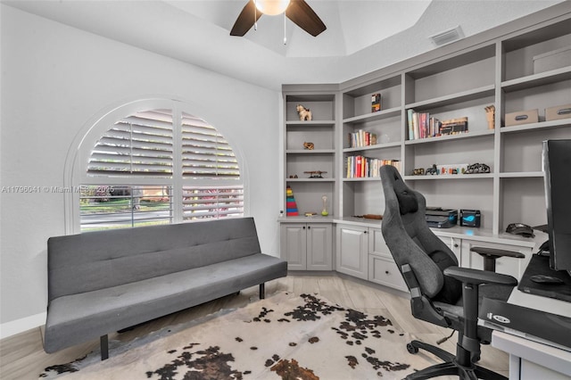 2623 Oakbrook Dr, Weston, FL 33332 - office area featuring light wood-style flooring and ceiling fan