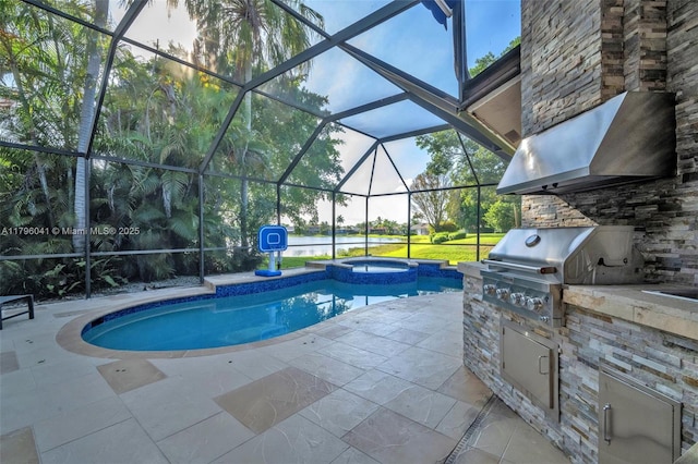 2623 Oakbrook Dr, Weston, FL 33332 - view of pool with area for grilling, a patio area, a lanai, and a pool with connected hot tub