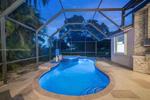 2623 Oakbrook Dr, Weston, FL 33332 - view of swimming pool featuring a patio, a pool with connected hot tub, and glass enclosure