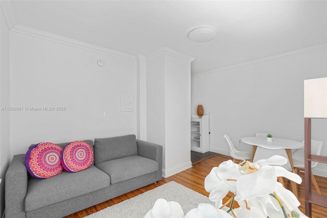 1555 Pennsylvania Ave Unit 209, Miami Beach, FL 33139 - living room featuring ornamental molding, wood finished floors, and baseboards