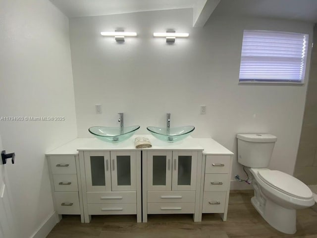 22011 Catherine Prt, Charlotte, FL 33952 - full bathroom with wood finished floors, toilet, double vanity, and baseboards