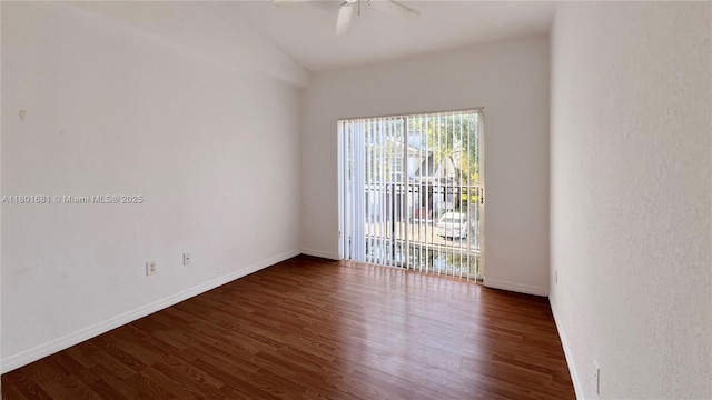 781 SW 148th Ave Unit 1513, Sunrise, FL 33325 - empty room with a ceiling fan, wood finished floors, baseboards, and vaulted ceiling