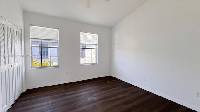 781 SW 148th Ave Unit 1513, Sunrise, FL 33325 - unfurnished bedroom with dark wood finished floors, baseboards, a closet, and ceiling fan