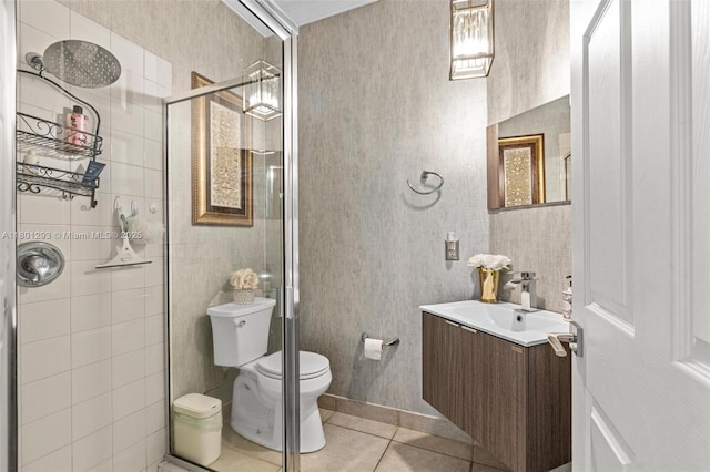 5832 NW 120th Ave, Coral Springs, FL 33076 - bathroom featuring tile patterned floors, a stall shower, toilet, and vanity