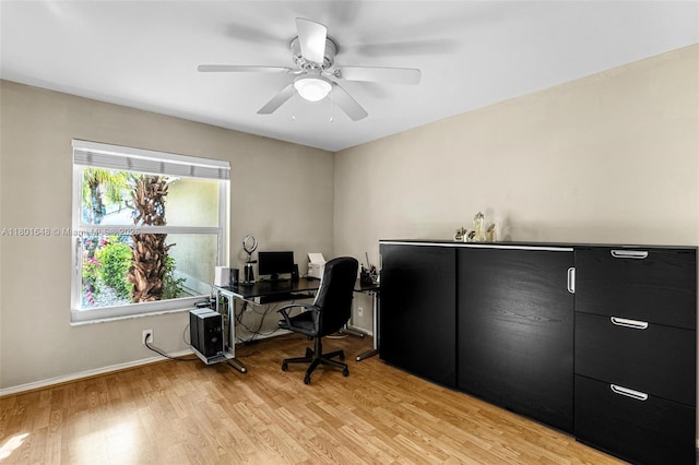 782 Lake Blvd, Weston, FL 33326 - home office with light wood finished floors, a ceiling fan, and baseboards