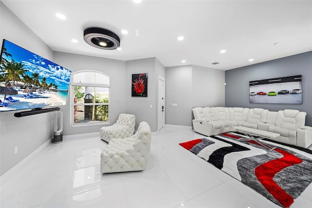 1496 Breakwater Ter, Hollywood, FL 33019 - tiled living room with recessed lighting and baseboards