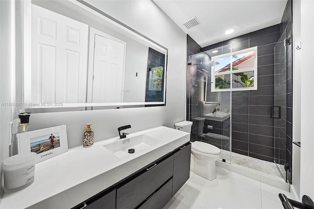 1496 Breakwater Ter, Hollywood, FL 33019 - full bathroom featuring toilet, a shower stall, vanity, recessed lighting, and tile patterned floors