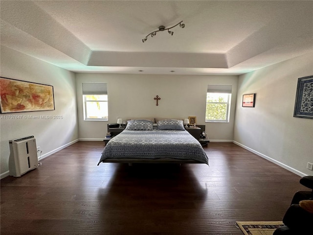 3968 Nighthawk Dr, Weston, FL 33331 - bedroom with a raised ceiling, multiple windows, and dark wood-style floors