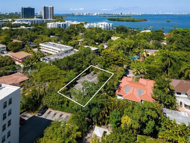 650 NE 60th St, Miami, FL 33137 - view of urban area with property parcel outlined and a nearby body of water