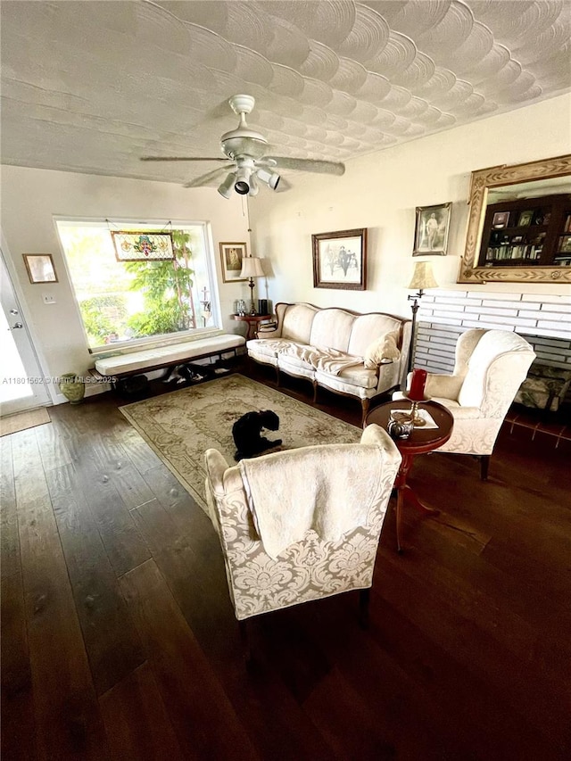 327 SE 2nd Ave, Dania Beach, FL 33004 - living area with hardwood / wood-style flooring and ceiling fan