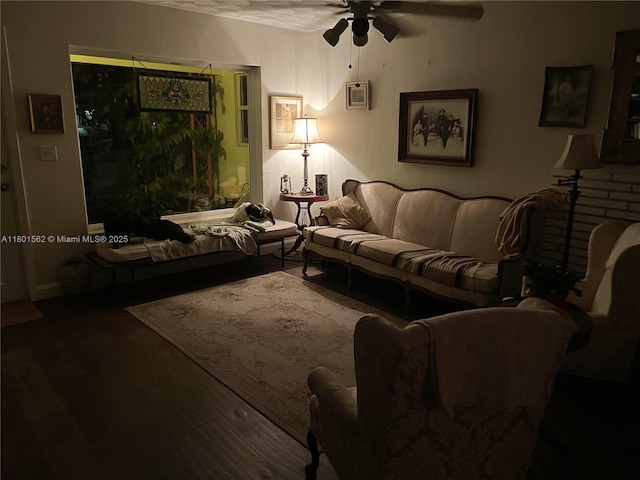 327 SE 2nd Ave, Dania Beach, FL 33004 - living room with ceiling fan and wood finished floors