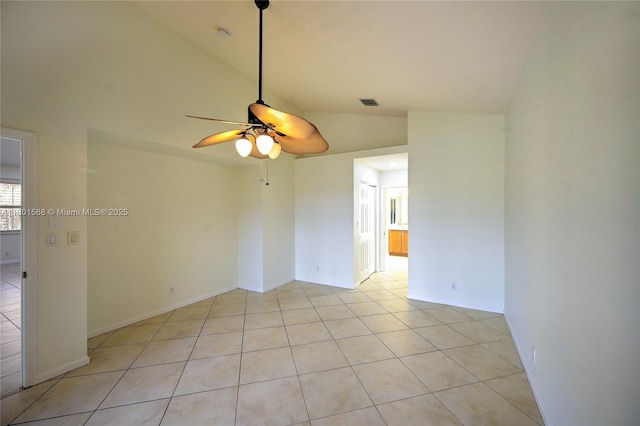 4940 Gateway Gardens Dr, Boynton Beach, FL 33436 - unfurnished room with vaulted ceiling, ceiling fan, light tile patterned floors, and baseboards
