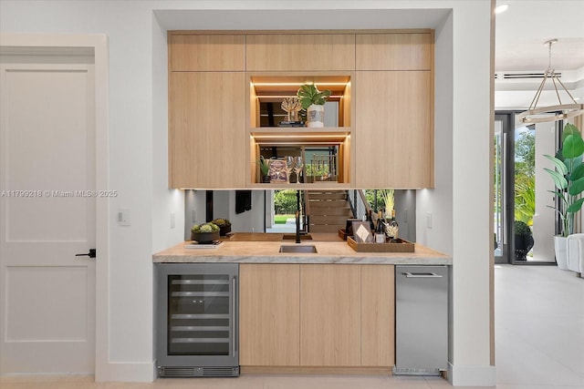 indoor wet bar with wine cooler
