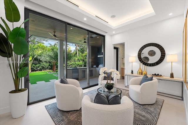 living area with recessed lighting