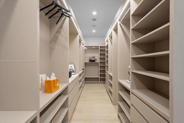 spacious closet featuring light wood-style flooring