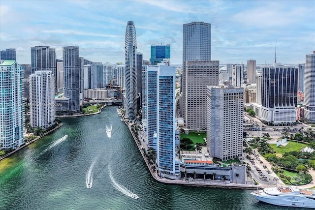 city view with a large body of water