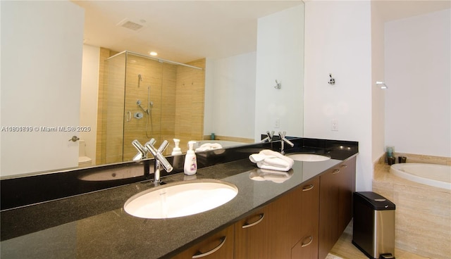 15811 Collins Ave Unit 2602, Sunny Isles Beach, FL 33160 - bathroom with a stall shower, double vanity, and a bath