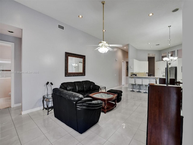 4985 NW 120th Ave, Coral Springs, FL 33076 - living room with ceiling fan, a chandelier, light tile patterned floors, baseboards, and recessed lighting