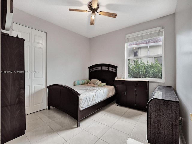 4985 NW 120th Ave, Coral Springs, FL 33076 - bedroom featuring light tile patterned flooring, ceiling fan, and a closet