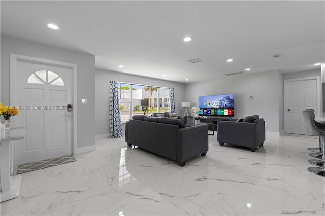6307 NW 19th Ct, Margate, FL 33063 - living area featuring recessed lighting, baseboards, and light marble finish floors