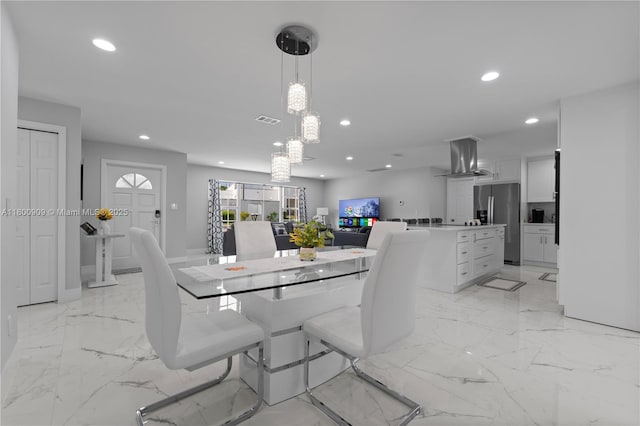 6307 NW 19th Ct, Margate, FL 33063 - dining area featuring recessed lighting, light marble finish floors, and a chandelier