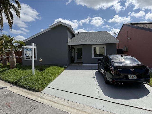 view of front of property with stucco siding and roof with shingles