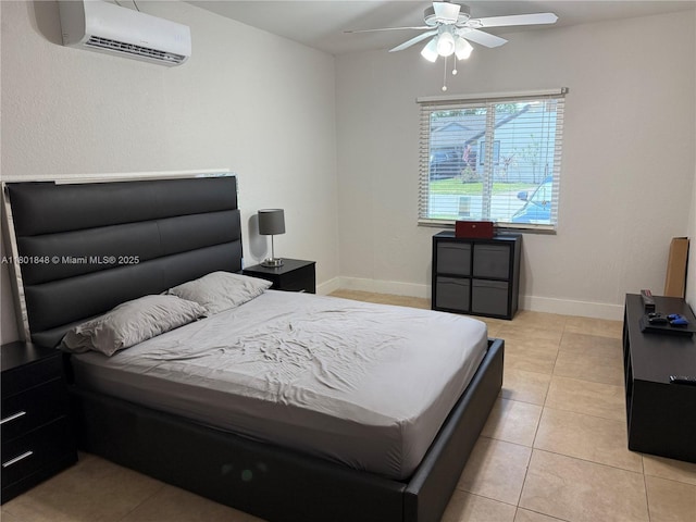 1751 SW 87th Ter, Miramar, FL 33025 - bedroom with an AC wall unit, light tile patterned flooring, a ceiling fan, and baseboards