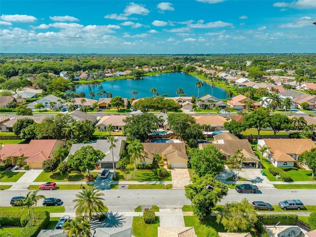 aerial view of residential area featuring a nearby body of water