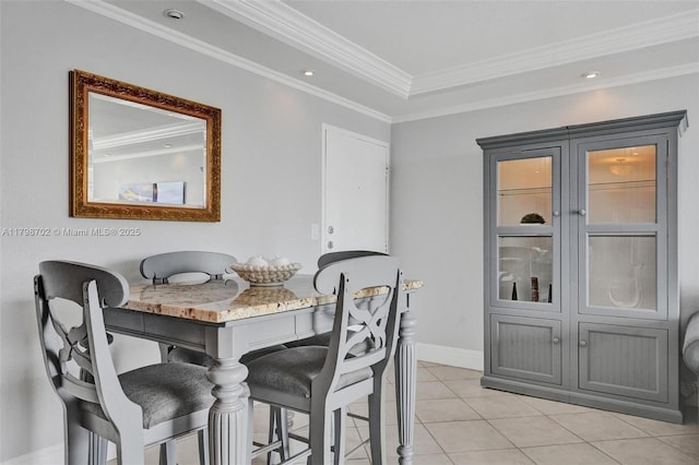 137 Golden Isles Dr Unit 1105, Hallandale Beach, FL 33009 - dining area with crown molding, baseboards, light tile patterned flooring, and recessed lighting