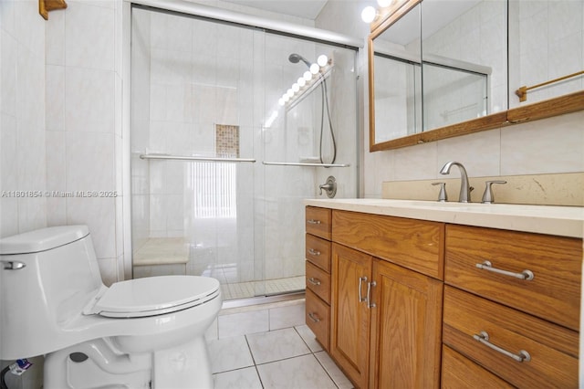 10300 Laurel Ct, Pembroke Pines, FL 33026 - full bath featuring toilet, a shower stall, vanity, tile walls, and tile patterned flooring
