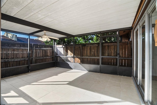 10300 Laurel Ct, Pembroke Pines, FL 33026 - unfurnished sunroom featuring a ceiling fan and beamed ceiling