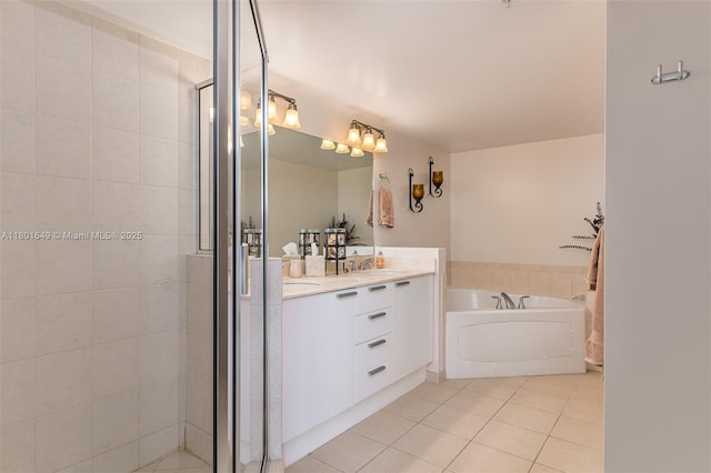 16699 Collins Ave Unit 3401, Sunny Isles Beach, FL 33160 - bathroom with tile patterned floors, a bath, a stall shower, and double vanity