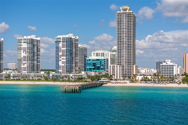 16699 Collins Ave Unit 3401, Sunny Isles Beach, FL 33160 - water view featuring a skyline view and nearby beach