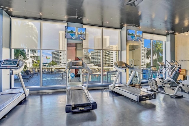 2602 E Hallandale Beach Blvd Unit R408, Hallandale Beach, FL 33009 - exercise room with a wall of windows