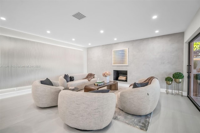 4430 Casper Ct, Hollywood, FL 33021 - living room with recessed lighting, a fireplace, finished concrete floors, and baseboards
