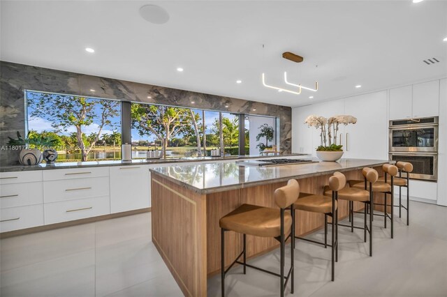 4430 Casper Ct, Hollywood, FL 33021 - kitchen with stainless steel appliances, modern cabinets, white cabinetry, a kitchen bar, and a spacious island