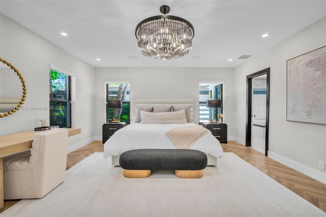 4430 Casper Ct, Hollywood, FL 33021 - bedroom with baseboards, a chandelier, and recessed lighting