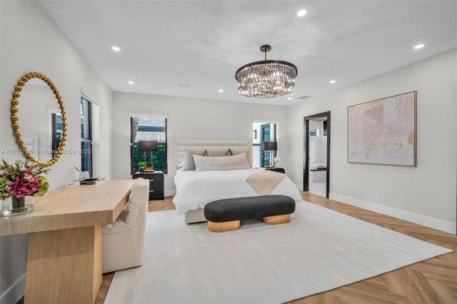 4430 Casper Ct, Hollywood, FL 33021 - bedroom featuring recessed lighting, a chandelier, and baseboards