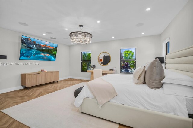 4430 Casper Ct, Hollywood, FL 33021 - bedroom featuring baseboards, recessed lighting, and a chandelier