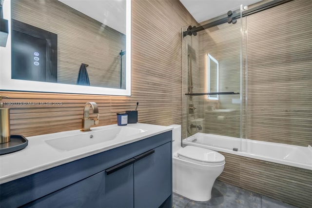 4430 Casper Ct, Hollywood, FL 33021 - full bathroom with toilet, tiled shower / bath combo, vanity, concrete floors, and tasteful backsplash