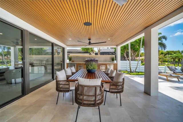 4430 Casper Ct, Hollywood, FL 33021 - view of patio / terrace with area for grilling, ceiling fan, outdoor dining area, and fence