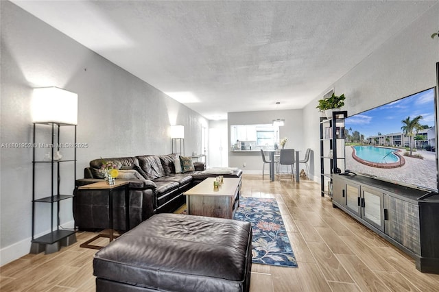8504 Old Country Mnr Unit 205, Davie, FL 33328 - living room featuring light wood-type flooring, a textured ceiling, and baseboards