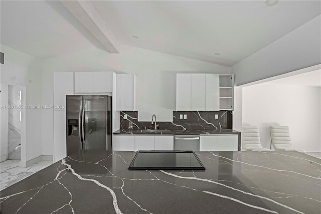 2548 Tortugas Ln, Fort Lauderdale, FL 33312 - kitchen with stainless steel appliances, modern cabinets, white cabinetry, dark countertops, and open shelves