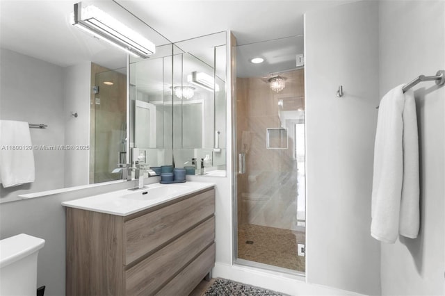 2600 Island Blvd Unit 2603, Aventura, FL 33160 - bathroom with a stall shower, vanity, toilet, and recessed lighting