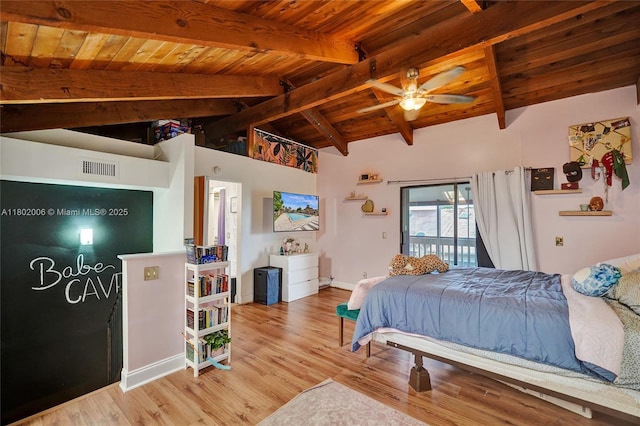 1951 SW 81st Ter, Davie, FL 33324 - bedroom with wooden ceiling, access to outside, wood finished floors, beamed ceiling, and baseboards