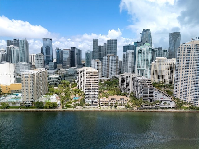 city view with a large body of water